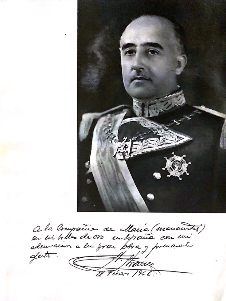Dedicatoria de Francisco Franco a la Compañía de María en sus bodas de oro en España.